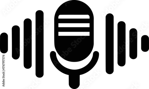 Microphone sketch hand drawn with sound waves minimal black icon — stock vector