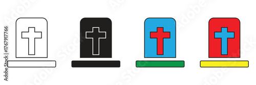 Gravestone icon with a cross, symbolizing death, funeral, cemetery, Christian burial, memorial service, and religious passing or remembrance.