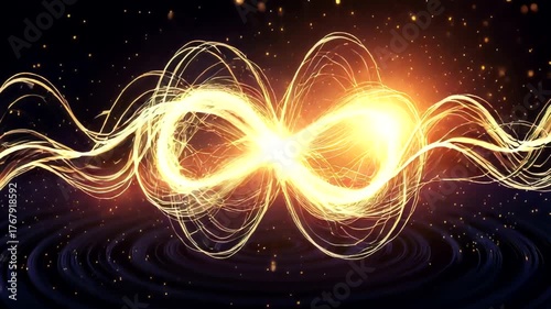 Abstract representation of infinity with glowing waves and sparkles