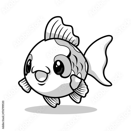 Cute kawaii koi fish character vector design monochrome