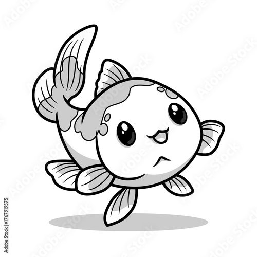 Cute kawaii koi fish character vector design monochrome