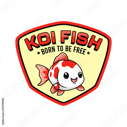 Cute kawaii koi fish logo emblem vector design