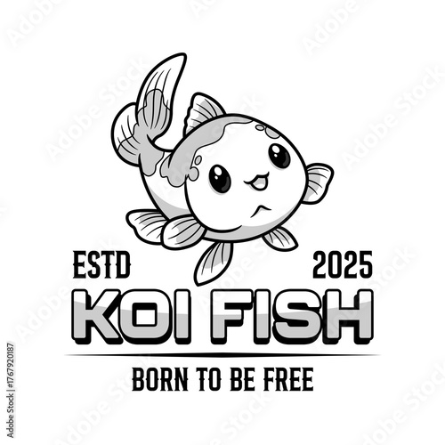 Cute kawaii koi fish art vector design monochrome