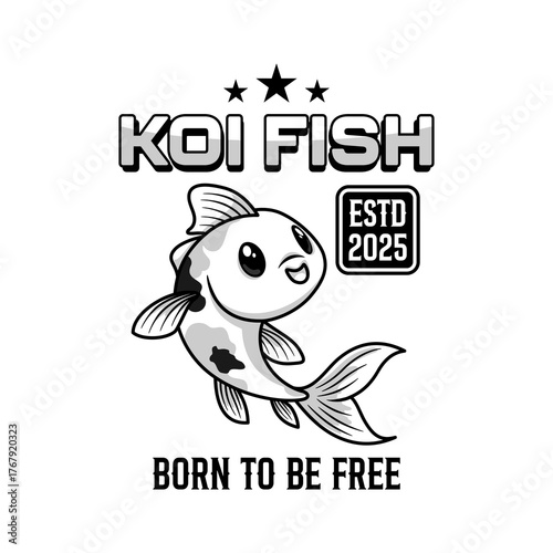 Cute kawaii koi fish art vector design monochrome