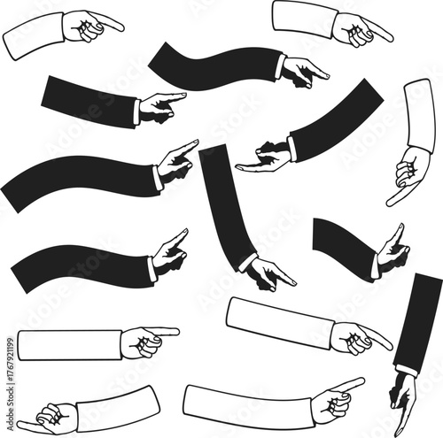 Pointing Hands in Black and White Collection Indicating Direction