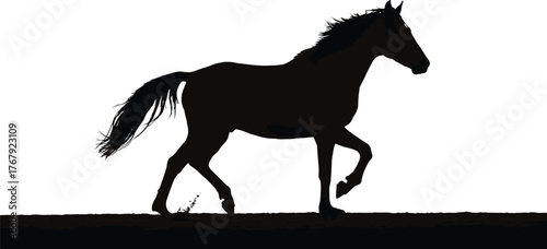Horse in motion silhouette cartoon illustration, symbolic freedom and expressive animal movement artwork for design and nature education