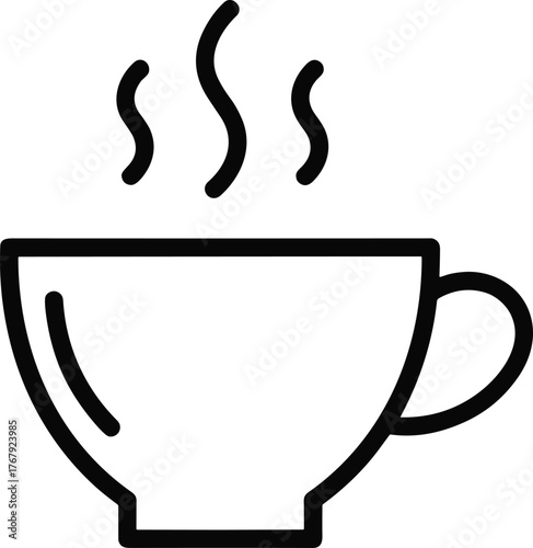 Steaming cup of coffee or tea line art cartoon illustration, symbolic warmth and expressive daily ritual artwork for design