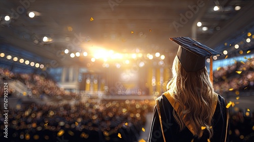 Woman In Graduation Gown At Ceremony