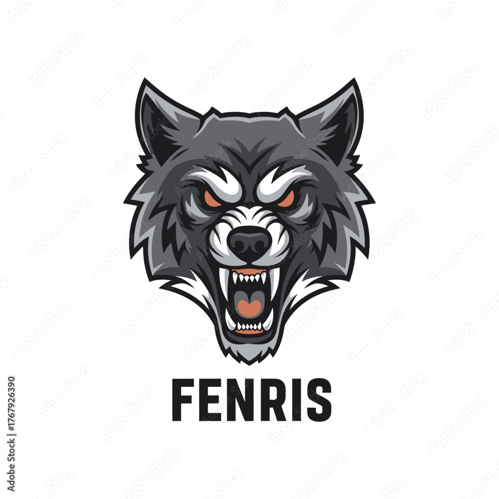 Obraz premium A fierce, stylized illustration of a wolf's head, baring its teeth. Beneath it, a bold word