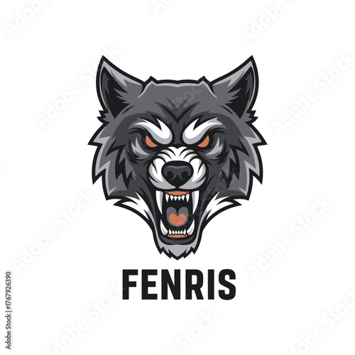 A fierce, stylized illustration of a wolf's head, baring its teeth. Beneath it, a bold word