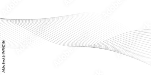 Abstract black smooth wave on a white background. Dynamic sound wave. Design element. Vector illustration. Undulate Grey Wave Swirl, frequency sound wave, twisted curve lines with blend effect.	