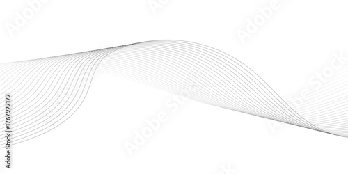 Abstract black smooth wave on a white background. Dynamic sound wave. Design element. Vector illustration. Undulate Grey Wave Swirl, frequency sound wave, twisted curve lines with blend effect.	