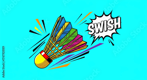 Badminton sports concept showing dynamic energy. A pop art vector illustration for game motivation