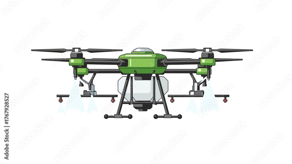 Fototapeta premium Vector agriculture drone spraying liquid, isolated on a clean white background