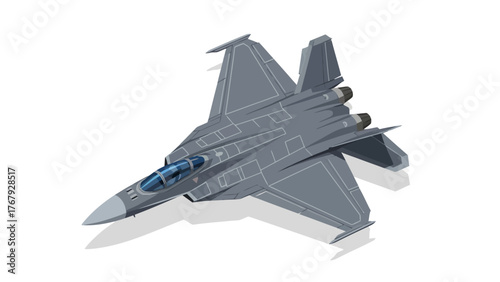 Vector advanced fighter jet top view isolated on a clean white background