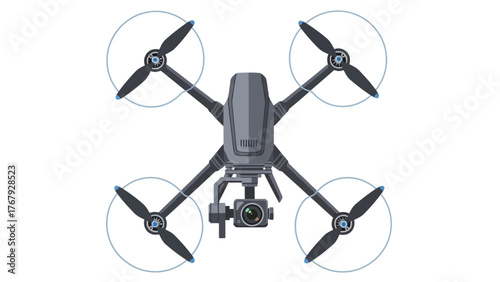 Vector aerial filming drone with gimbal, isolated on a clean white background