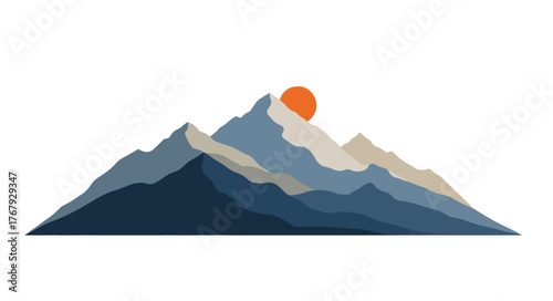 Flat Design Sunset Mountain Illustration