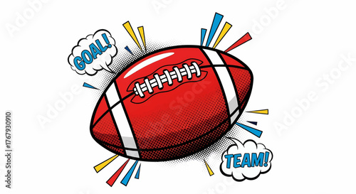 Dynamic energy of American football in a sports pop art vector illustration for teamwork motivation