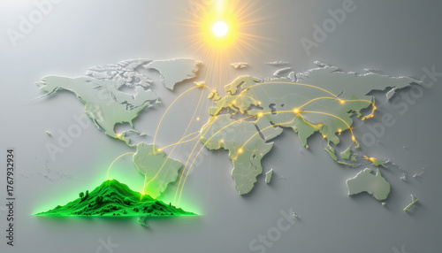 A minimalist world map backdrop rendered in a soft, light gray hue, evoking a calm, neutral canvas, At the bottom center