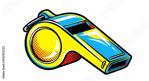 Vibrant sports whistle in pop art style, a vector illustration symbolizing motivation and dynamic energy