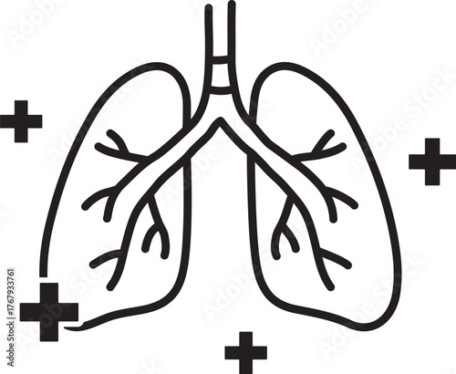 Medical icon of healthy lungs with plus signs