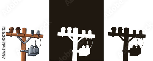 Vector illustration of an electric power pole with shadow and clipping mask