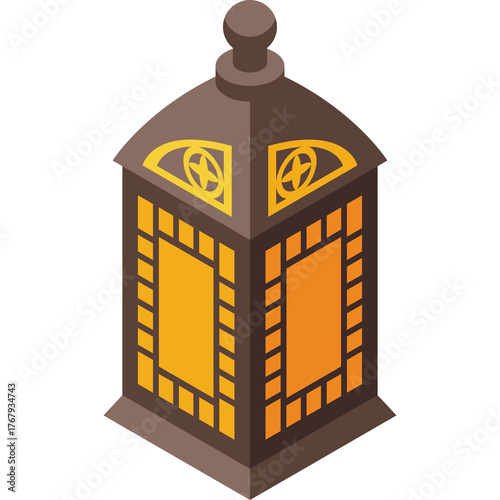 Wallpaper Mural Isometric Brown Metal Lantern With Yellow Glowing Windows And Ornate Design Details And A Transparent Background Torontodigital.ca