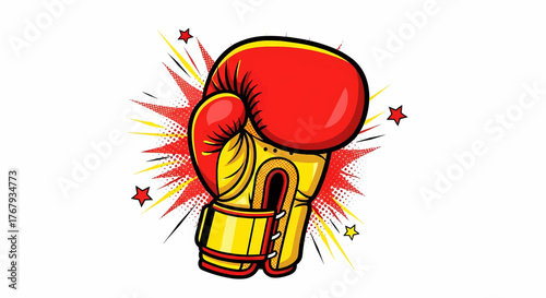 A dynamic energy pop art vector illustration of a boxing glove, a powerful symbol of sports motivation
