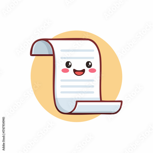 Delightful cartoon document character smiling cheerfully with rosy cheeks, perfect for adding a touch of whimsy to any project originally a scalable graphic