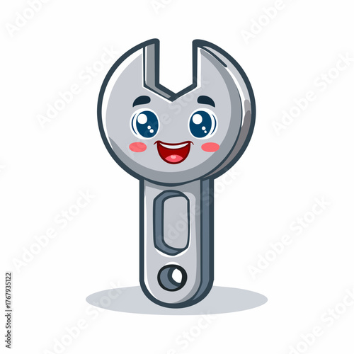 Cheerful wrench with an adorable face, perfect for construction and repair themes, adding a touch of fun to your designs, conveying reliability and charm