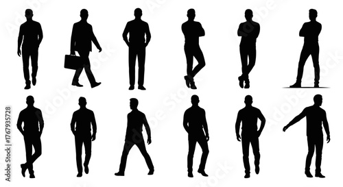 Stylish Male Silhouettes Vector Set: Diverse Poses for Fashion & Lifestyle Graphic Design