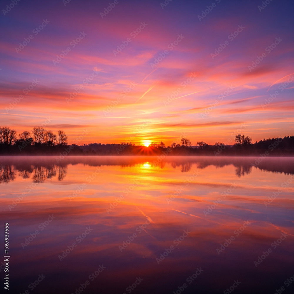 Obraz premium sunset over the river