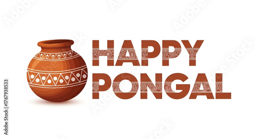 Traditional Terracotta Clay Pot Decoration Vector Illustration For South Indian Harvest Festival Pongal Celebration Greeting Card Poster And Banner Design Isolated On White Background
