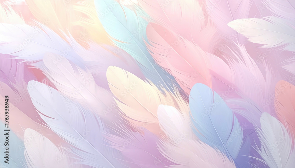 Obraz premium Soft feathers, pastel colors, ethereal light creating a dreamy, airy, and gentle backdrop for elegant design