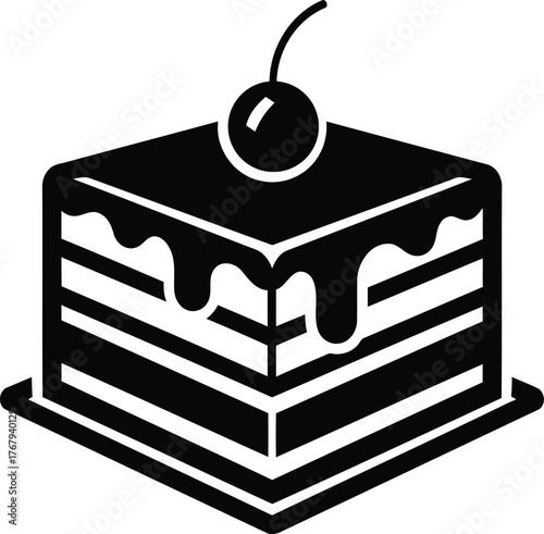 Cake Slice Silhouette Vector – Dessert Pastry Icon for Bakery and Food Design