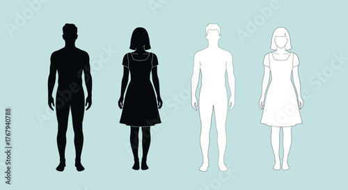 Human Body Silhouettes & Outlines Vector Set: Male and Female Anatomy Graphics