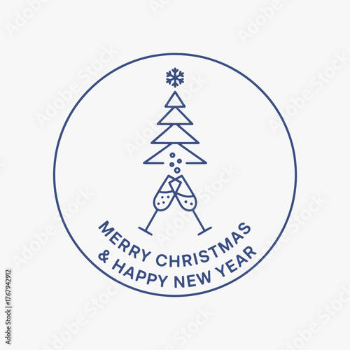 The flat design Merry Christmas and Happy New Year focuses on simplicity and ease of recognition. Vector Sign for Banners, Logos, Labels, and Icons.