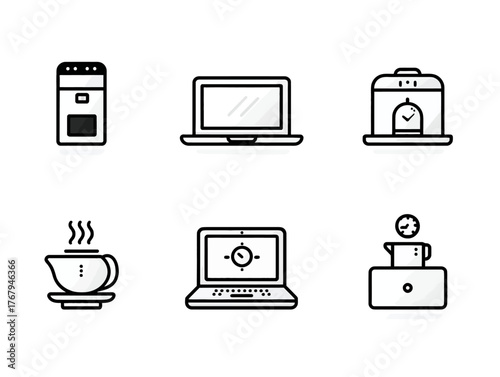Minimalist Vector Icons Collection of Electronic Devices and Home Appliances in Modern Line Style for User Interface Design