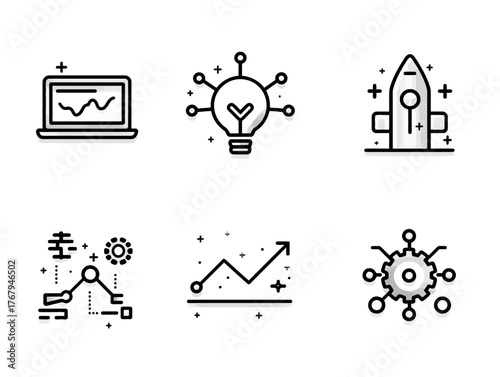 Vector Icon Set Business Technology Abstract Line Art in Monochrome Style