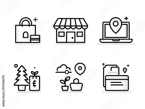 Vector Icon Set of Business and Location Symbols in Minimalist Line Style for Digital and Print Applications
