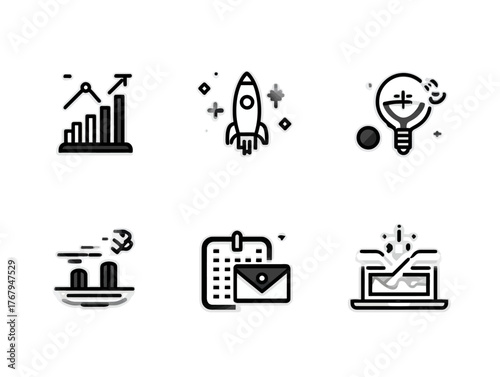 Vector Icon Set Modern Business Analytics Rocket Idea Calendar Email Growth Illustration