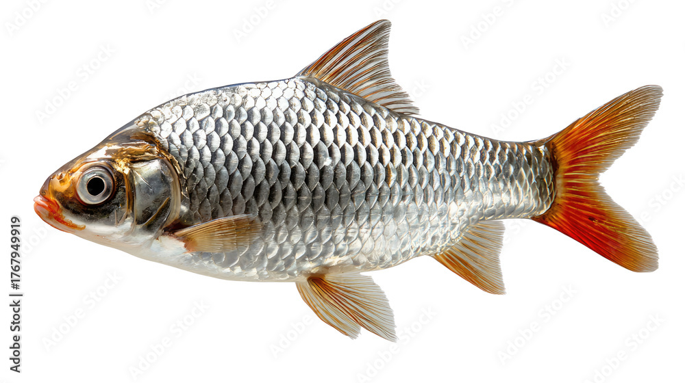 Fototapeta premium Exquisite Fish in Close-Up: Captivating close-up of a vibrant fish, revealing the intricate patterns of its scales, the fluidity of its fins, and the gentle beauty of its underwater life. 