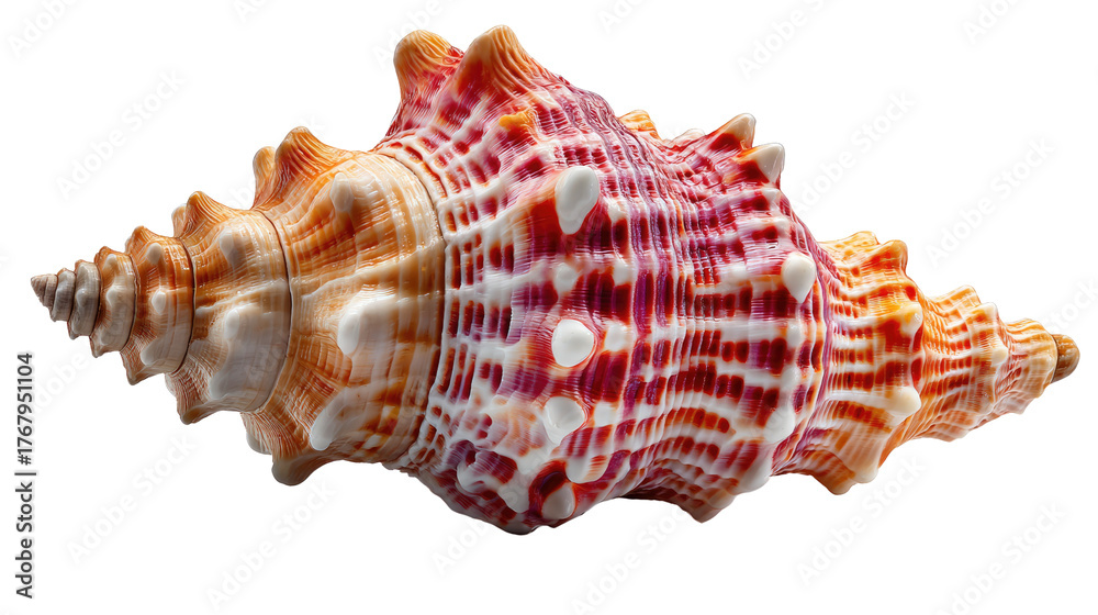 Fototapeta premium Vibrant Seashell: A detailed, close-up photograph of a strikingly beautiful seashell showcases its intricate texture and vibrant color, evoking a sense of the ocean's mysteries.