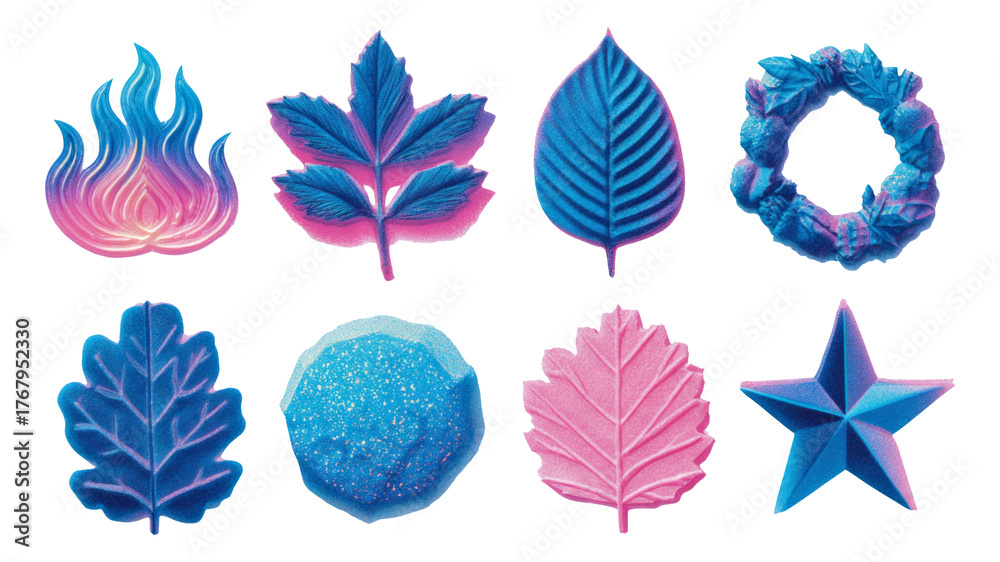Obraz premium Colorful Isolated Shapes of Leaves and Stars on Transparent Background