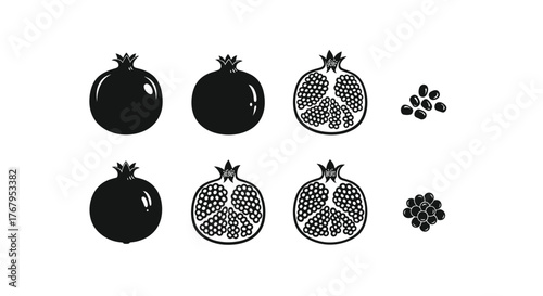 Stylized pomegranates and seeds illustration