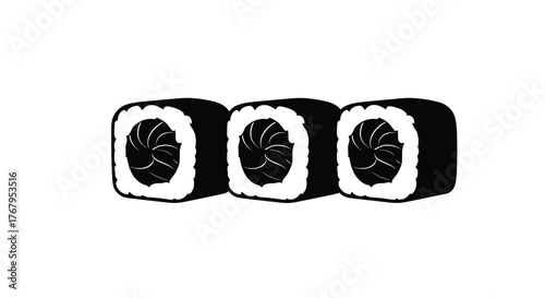 Hand drawn illustration of three delicious sushi rolls