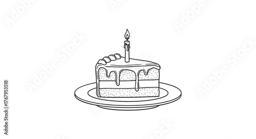 Simple sketch of a birthday cake slice with candle