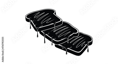 Melting black toast slices dripping dark liquid