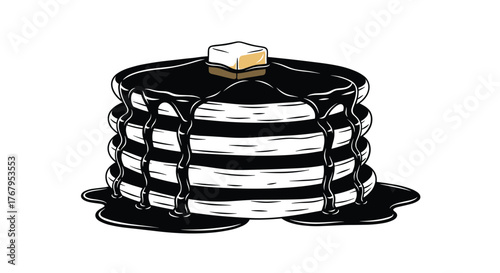 Delicious stack of pancakes drizzled with chocolate syrup