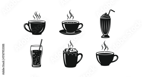 Collection of fast food icons including burgers fries and drinks